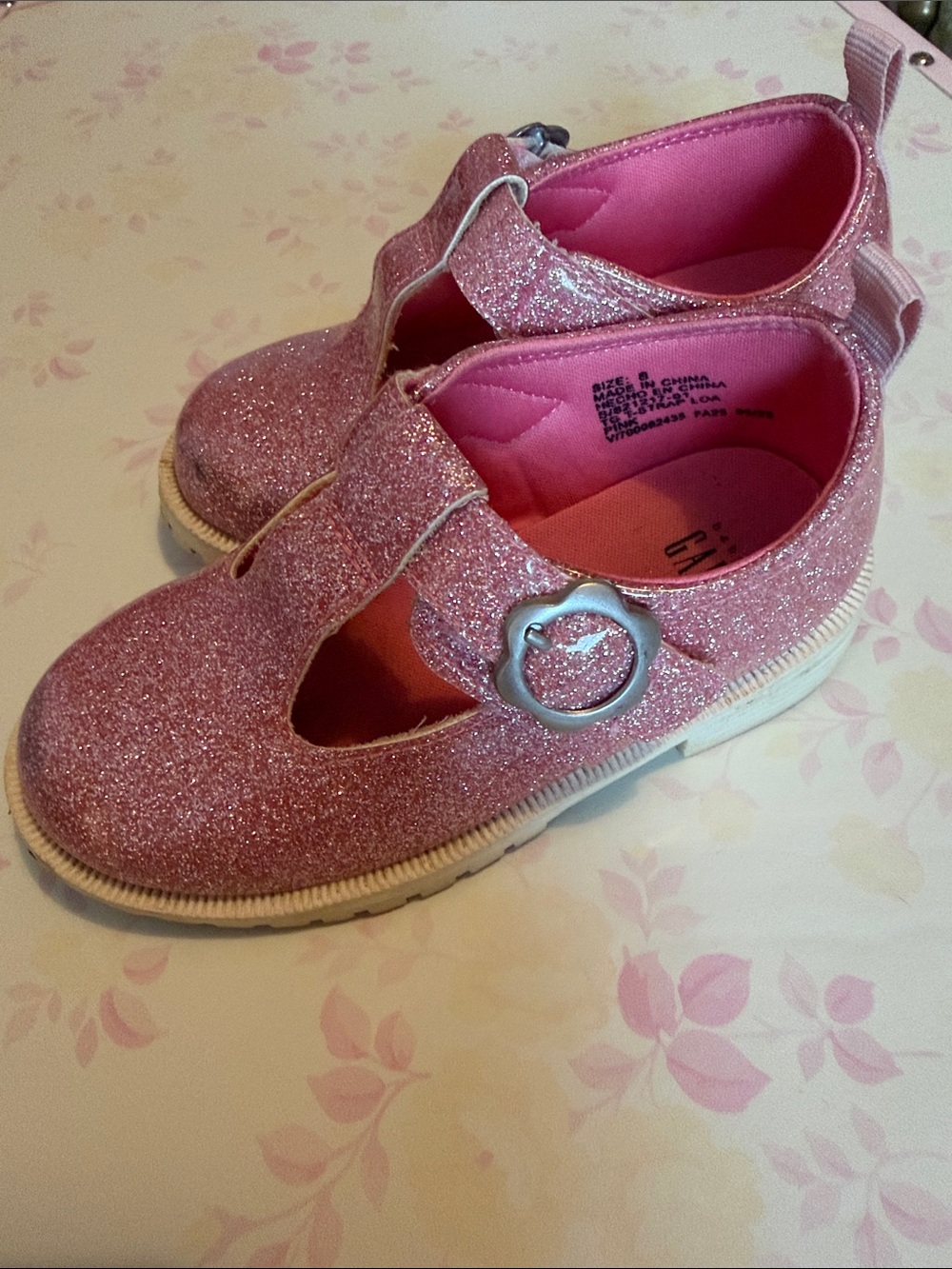 GAP Girls Glitter Pink T-Bar Mary Jane Shoes
